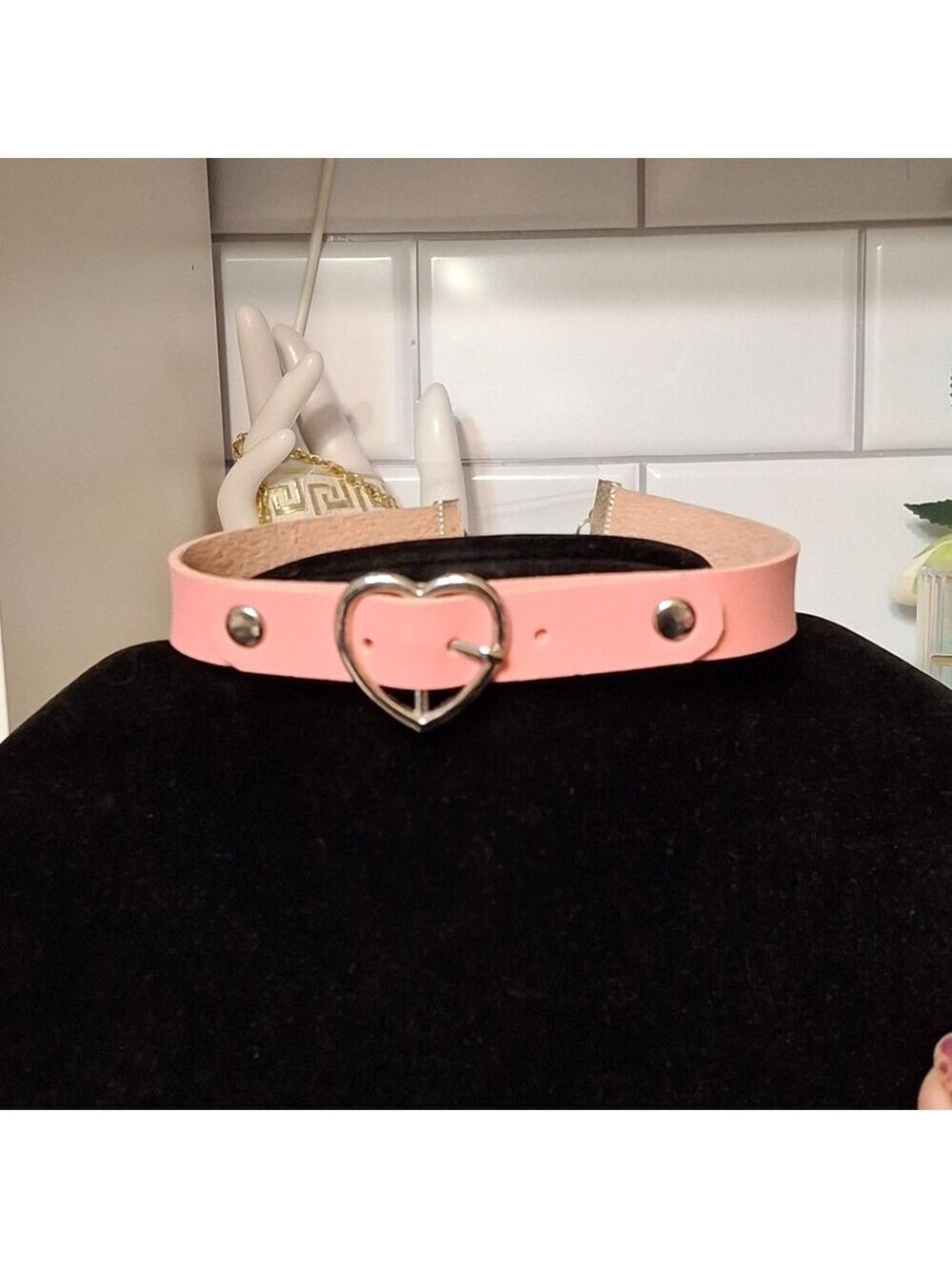 Pink Heart Choker Necklace 11" to 14" Nwot